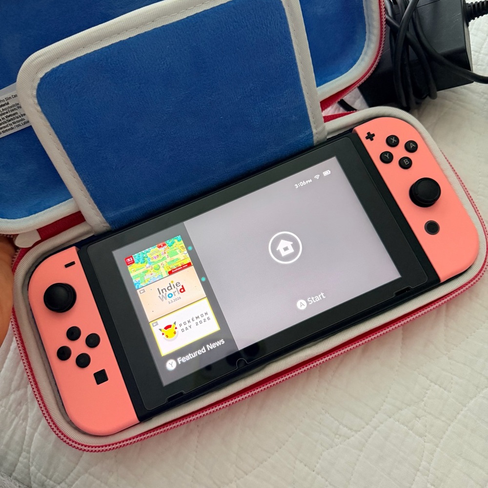 Pink Nintendo Switch Console with Kirby Case - Picture 6 of 8